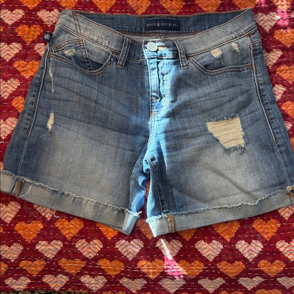 Rock & Republic Denim Jean Shorts with Star Studs